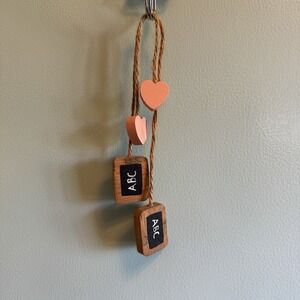 Teacher Wooden ABC 123 Chalkboard And Pink Hearts Set Of Two Ornaments Jute Rope
